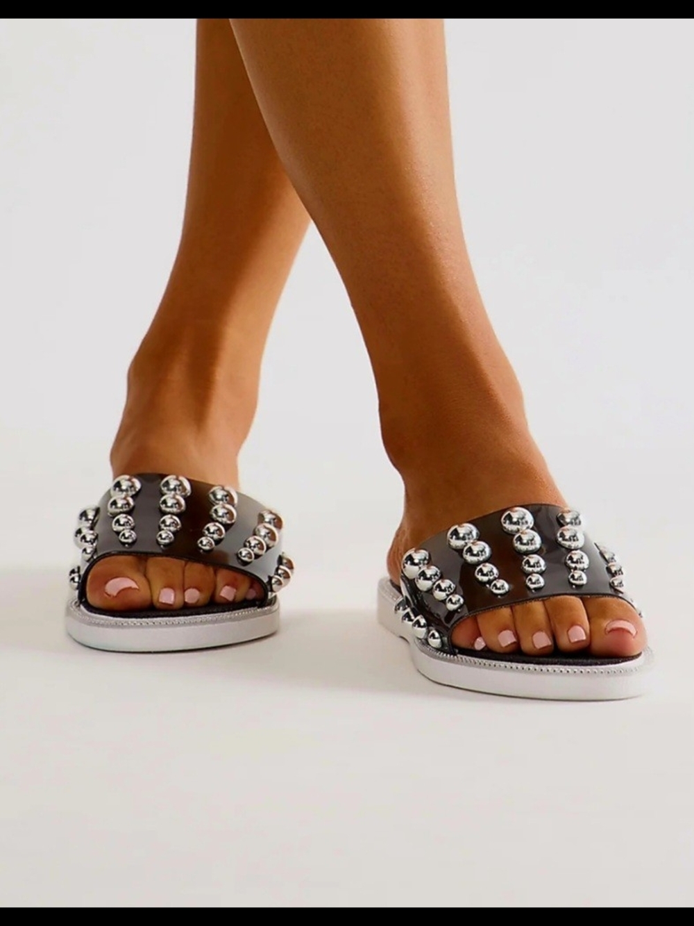 Studded Black Slide Sandals with Rhinestone Embellished Sole
